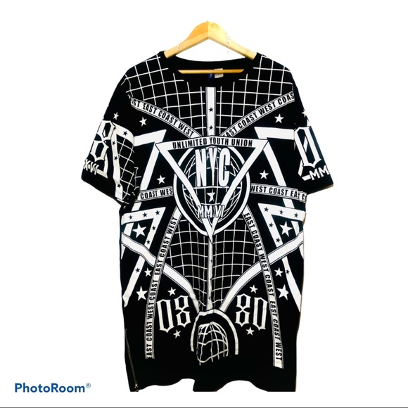 ✨H&M BLACK PRINT OVERSIZE DRESS - Picture 1 of 4